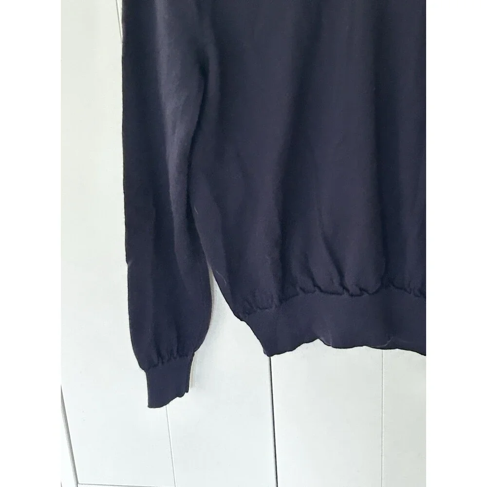 Polo Ralph Lauren Merino Wool Sweater Size Medium V-Neck Navy Blue Red Logo Men'